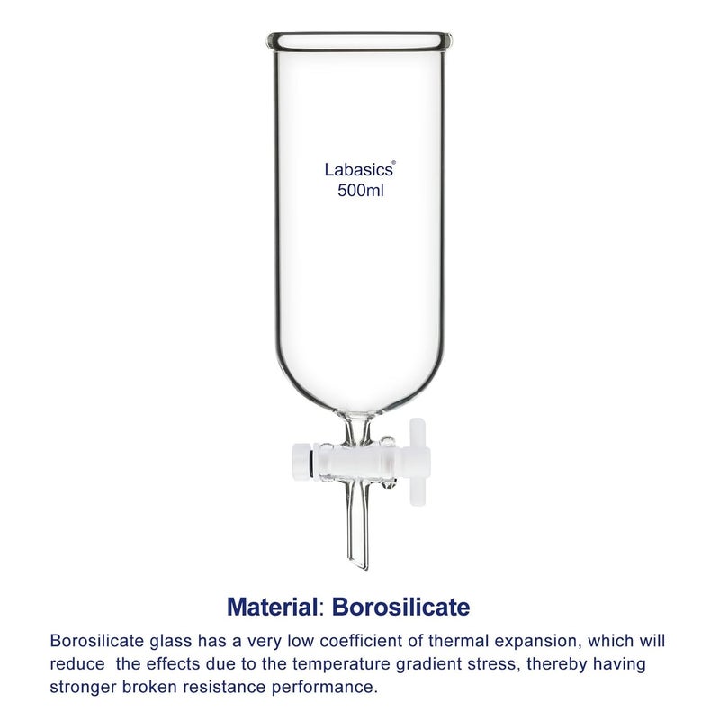 Labasics Dropping Funnel, Teflon Stopcock High Borosilicate Glass Top Opening Non-Graduated, for Precise Liquid Dispensing, 500 ml - Image 3